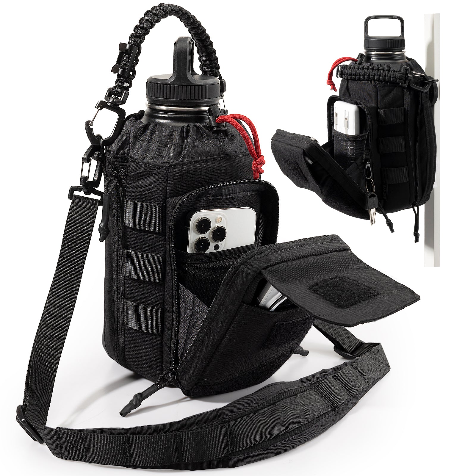 64oz Expandable Water Bottle Bag 丨 with Phone Pockets&Detachable Magnetic Clip
