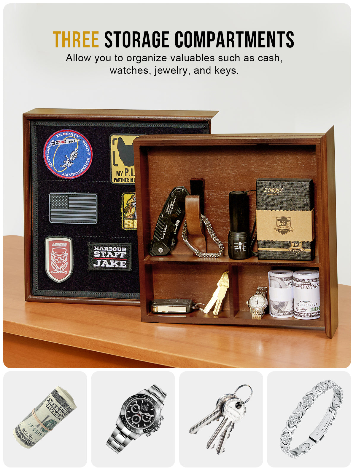 1TG Wooden Hidden Concealment Shelf 01 | Secret Storage with Photo Frame & Patch Display