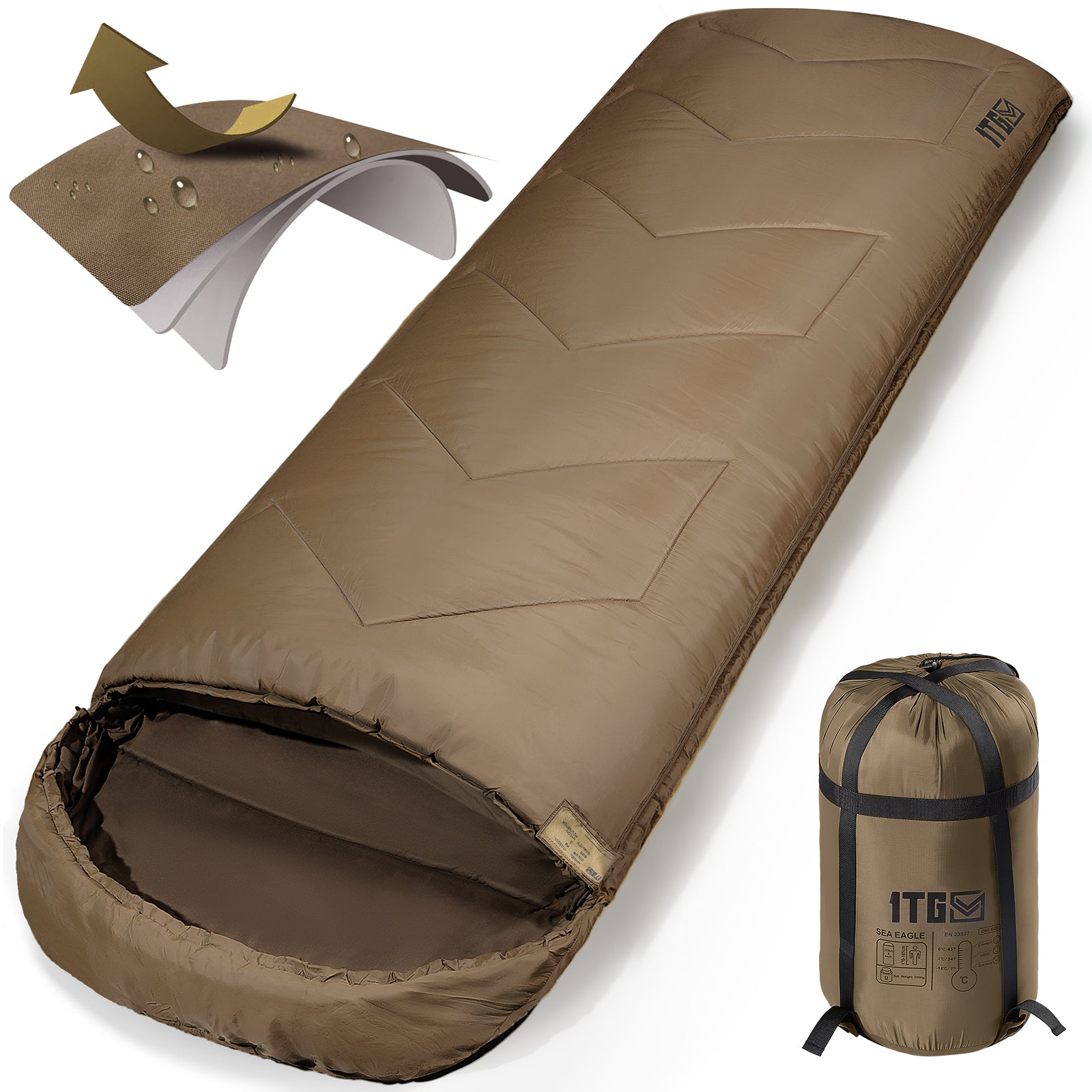 1TG Warm Weather Sleeping Bag for Camping | With YKK zipper&Suitable for 36-45°F