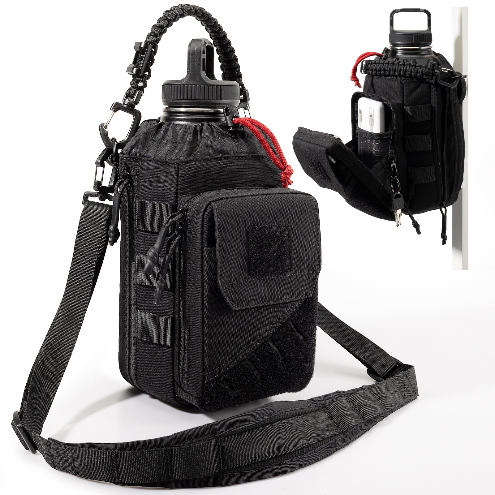 64oz Expandable Water Bottle Bag 丨 with Phone Pockets&Detachable Magnetic Clip