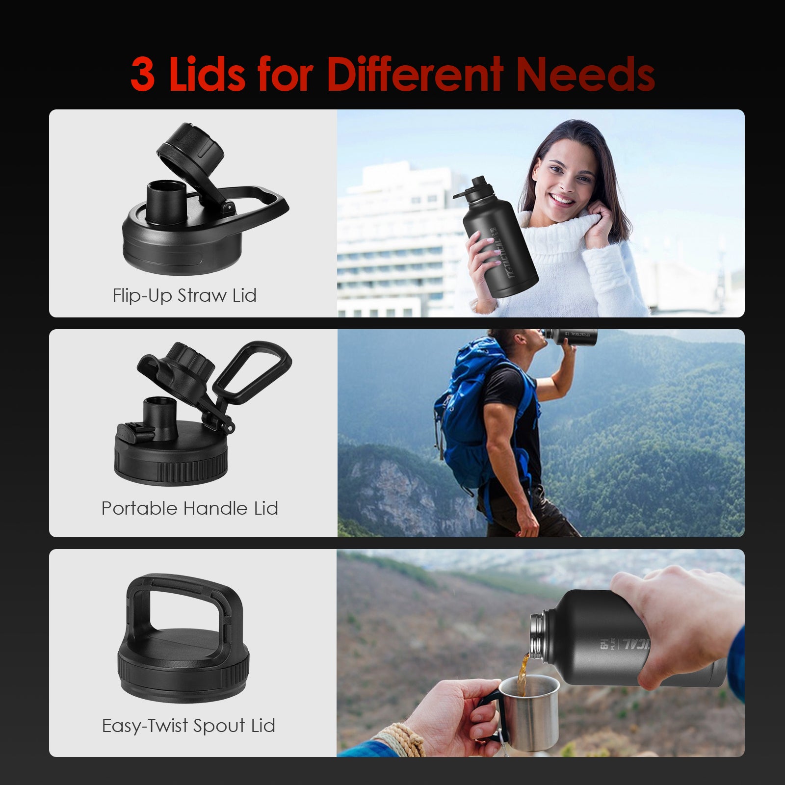 1TG Tactical 64 oz Water Bottle with Free MOLLE Pouch and Strap