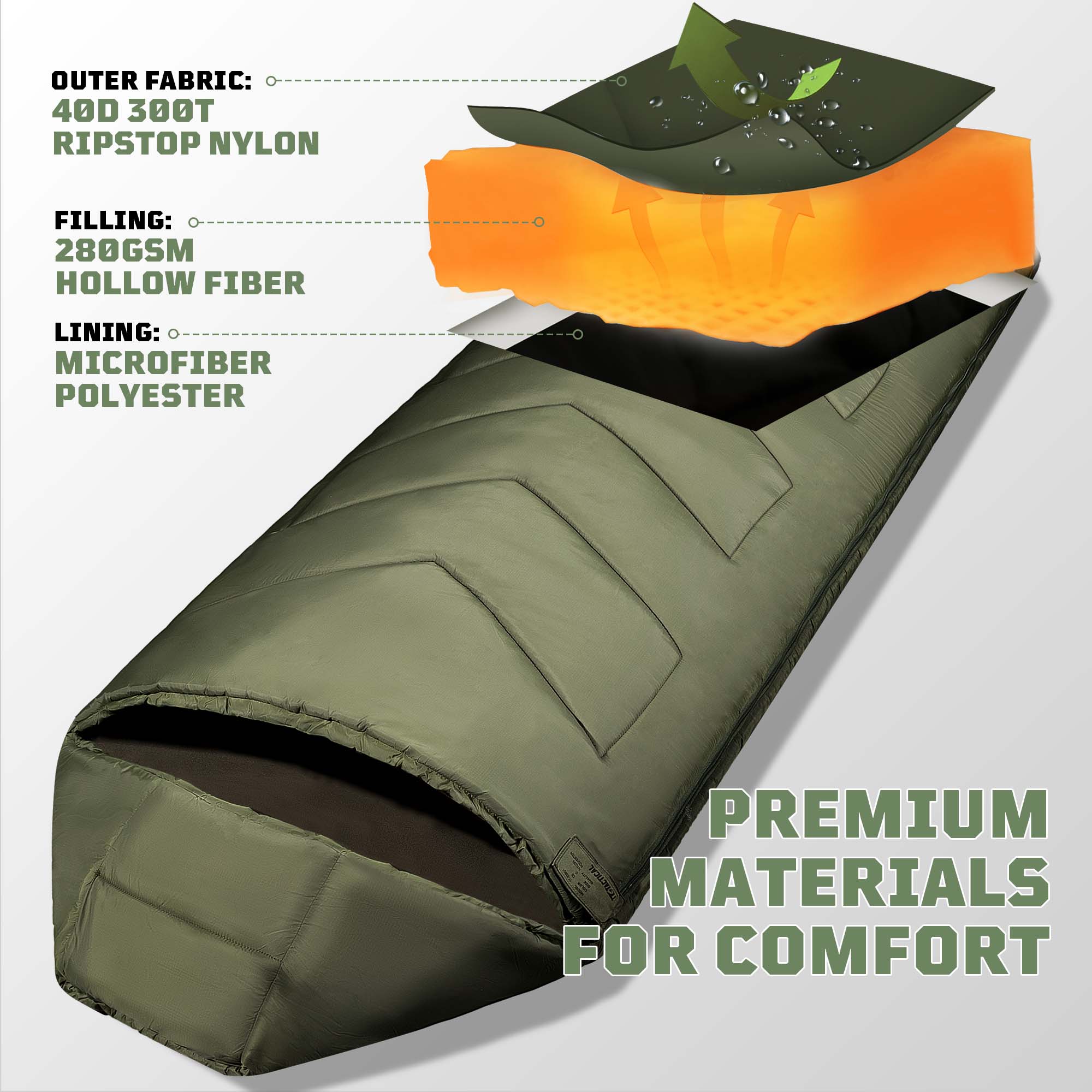 1TG Camping Insulated Sleeping Bag 丨With EN23537 Certified& Suitable for 34-43°F