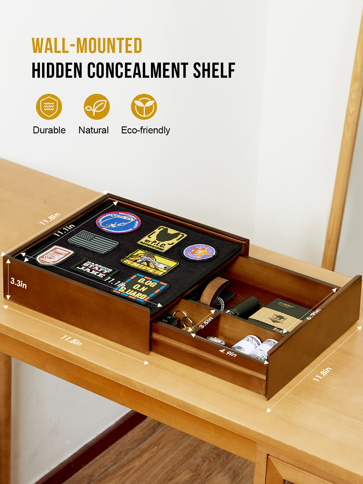 1TG Wooden Hidden Concealment Shelf 01 | Secret Storage with Photo Frame & Patch Display