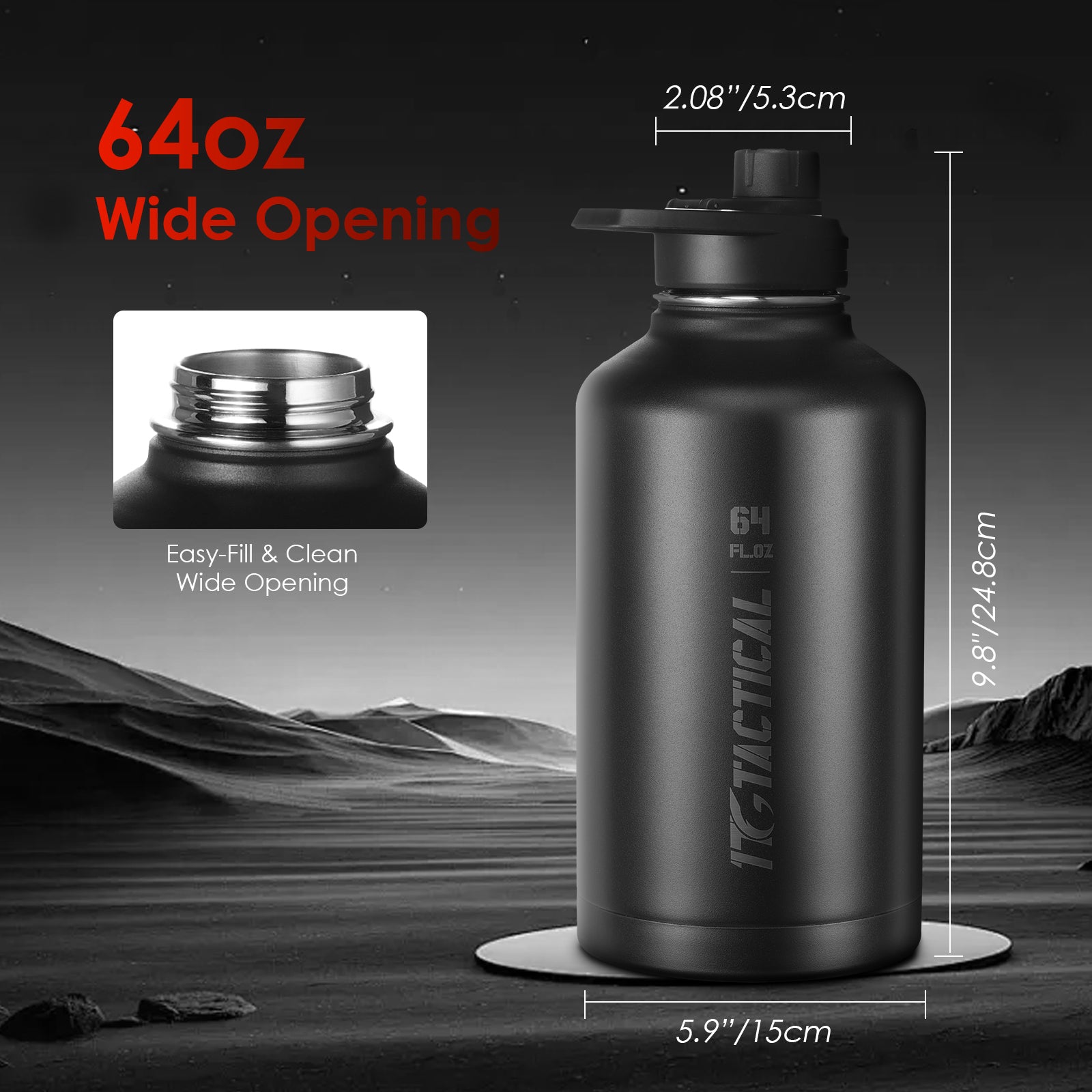 1TG Tactical 64 oz Water Bottle with Free MOLLE Pouch and Strap