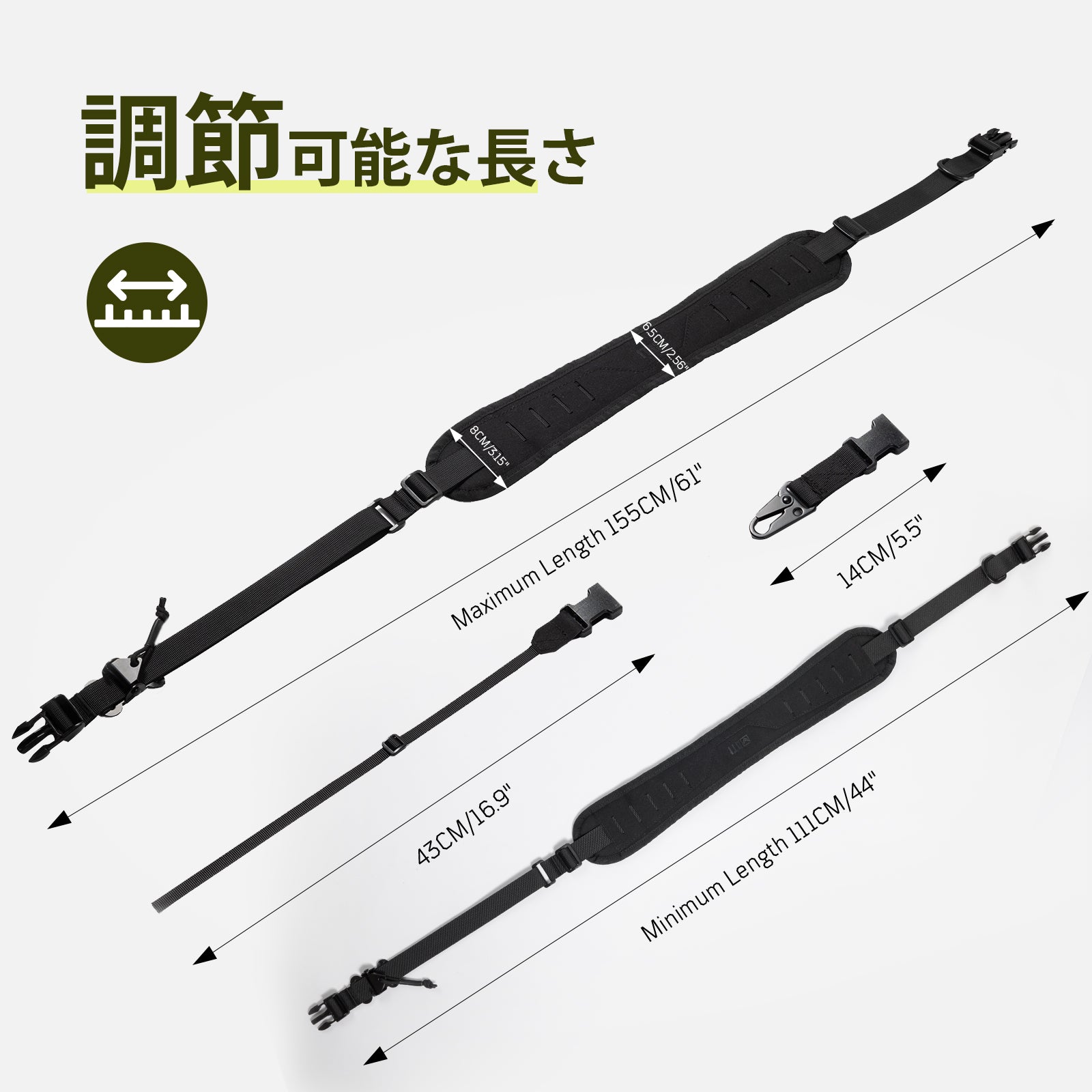 2 Punkt Sling Riemen Für Kameras Gewehrriemen Schnell 3.15" Breite Kameragurt Multifunktionale Taktische Schlinge Gurt für DSLR-Kameras Gewehr Airsoft Large Bag Einstellbar 44"-61"