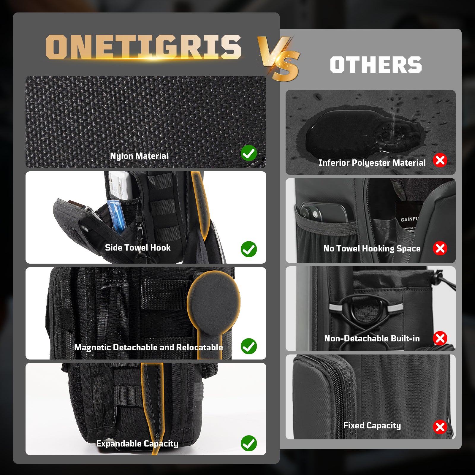 64oz Expandable Water Bottle Bag 丨 with Phone Pockets&Detachable Magnetic Clip