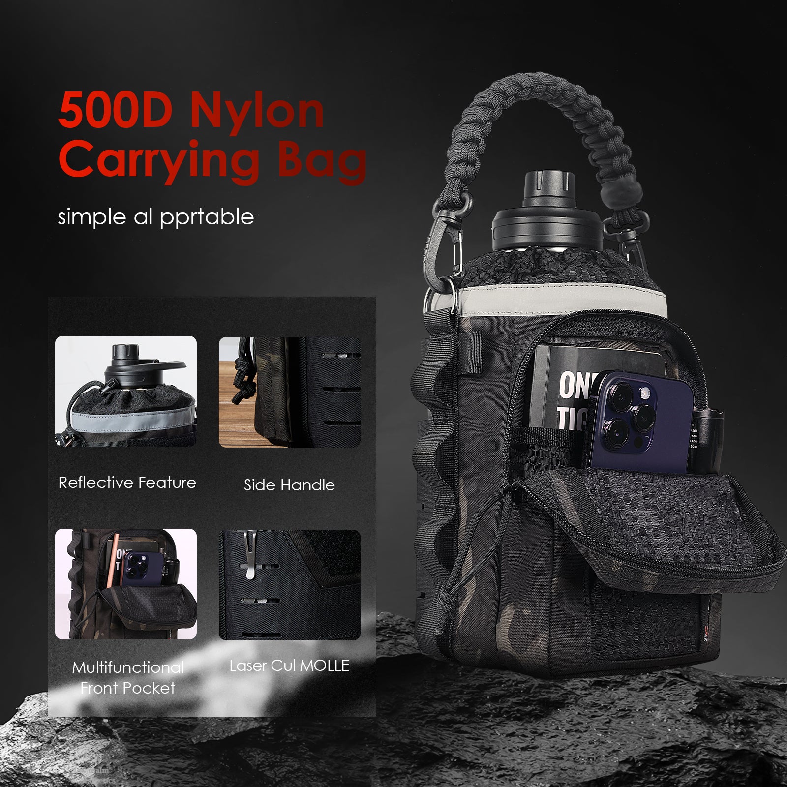 1TG Tactical 64 oz Water Bottle with Free MOLLE Pouch and Strap