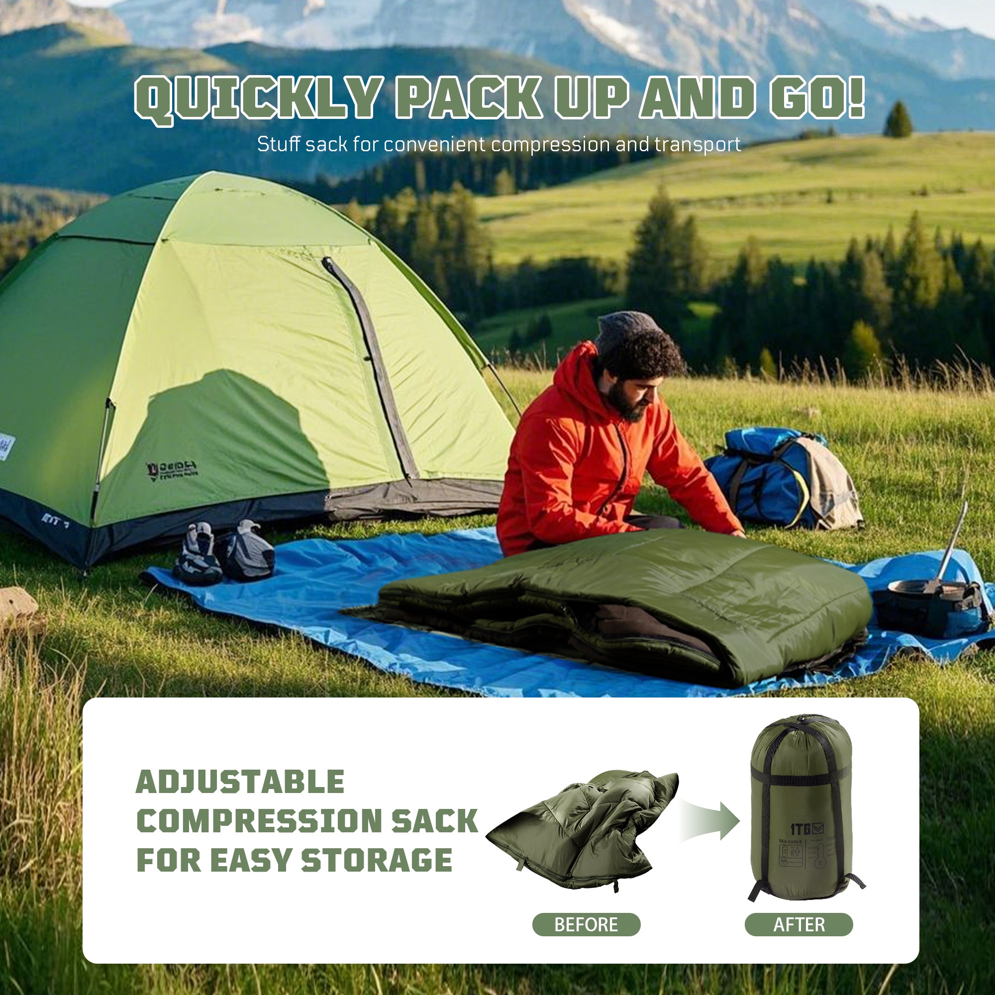 1TG Camping Insulated Sleeping Bag 丨With EN23537 Certified& Suitable for 34-43°F