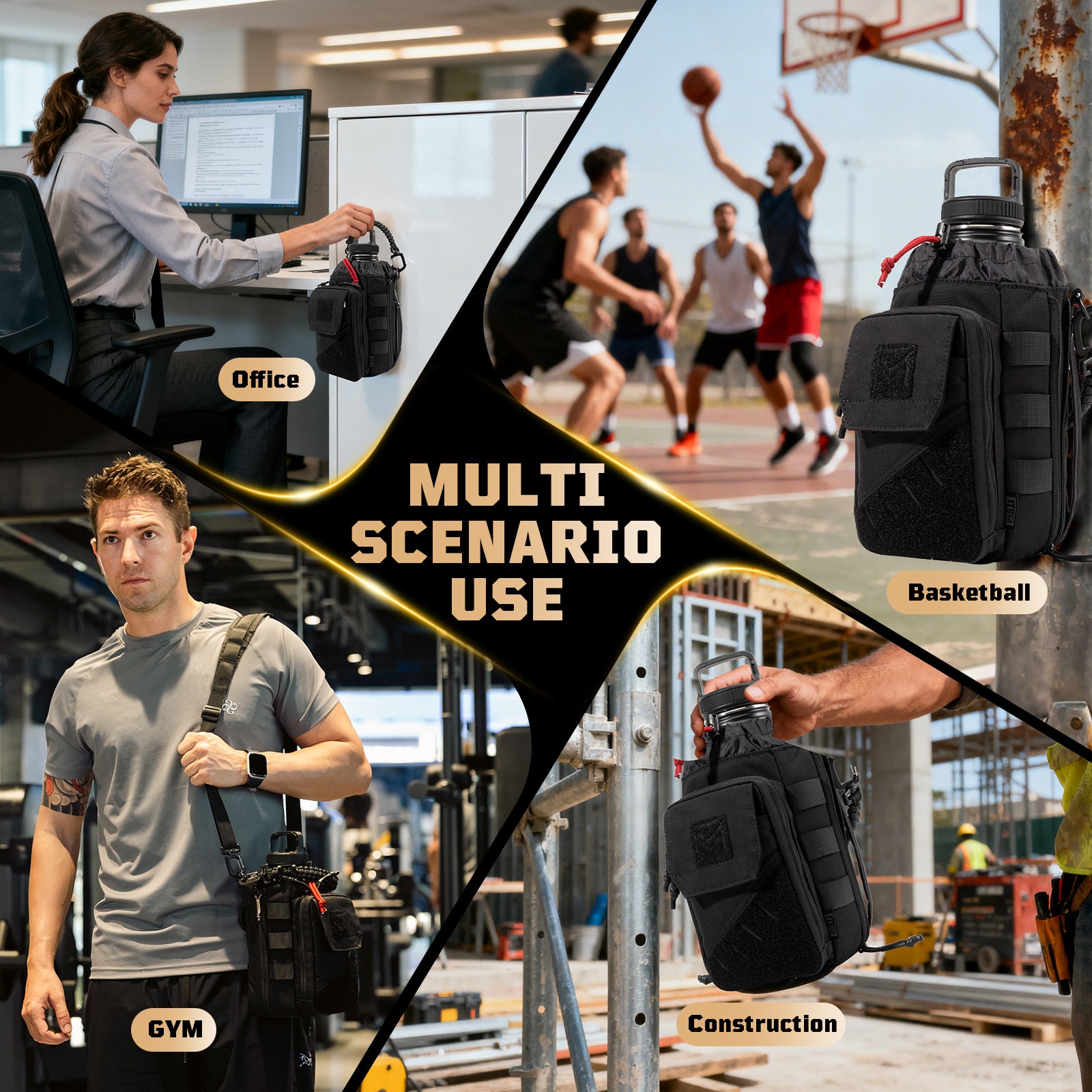 64oz Expandable Water Bottle Bag 丨 with Phone Pockets&Detachable Magnetic Clip