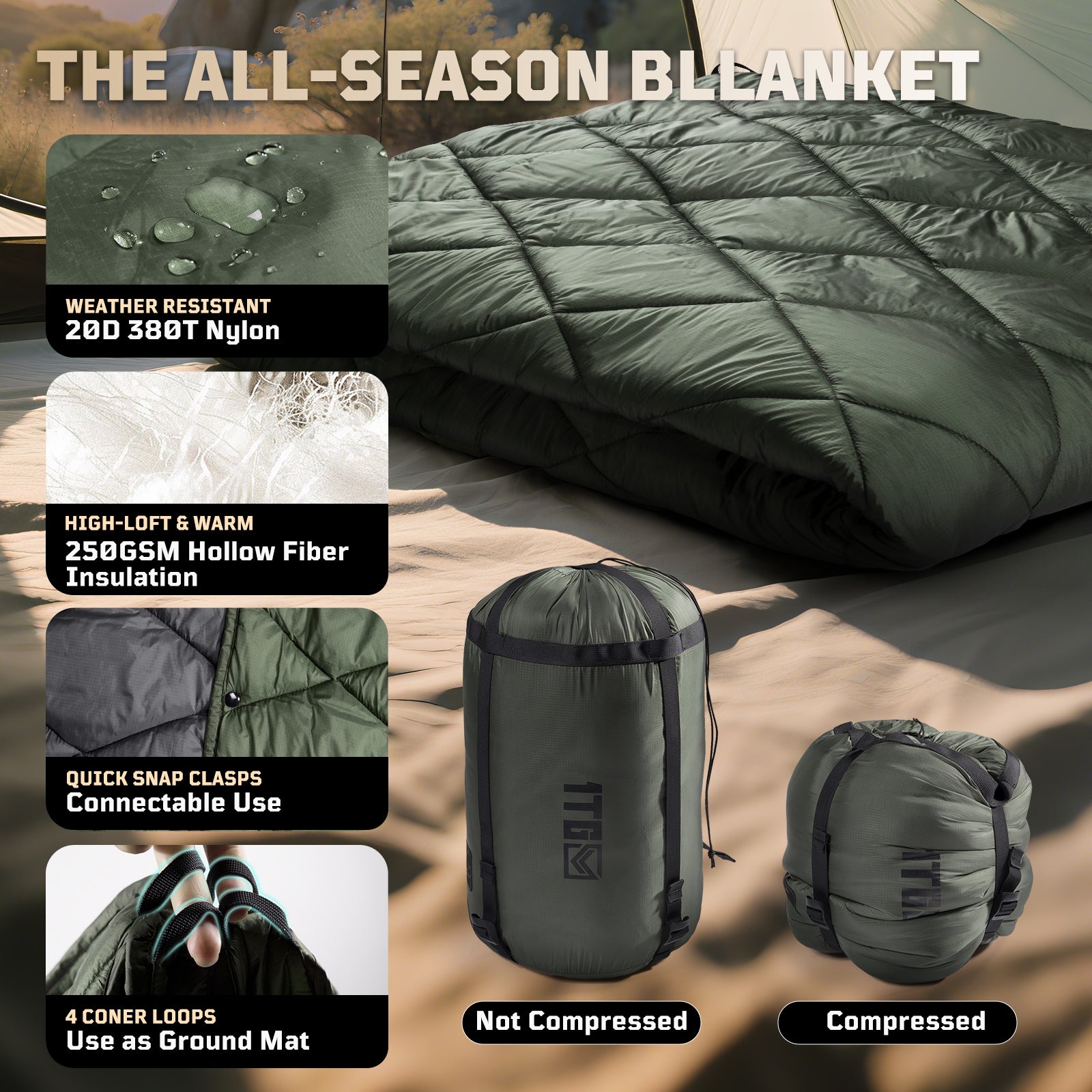 1TG 3M Thinsulate  380T Camping Blanket | With Snap Buttons & Foldable