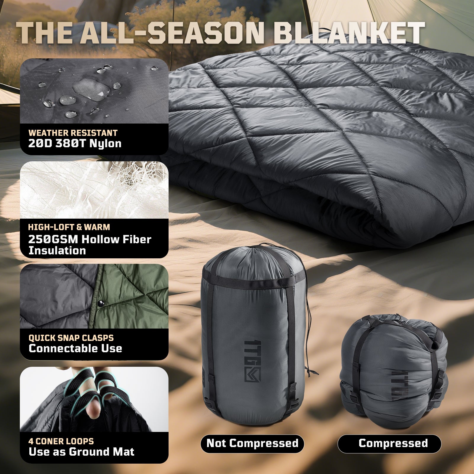 1TG 3M Thinsulate  380T Camping Blanket | With Snap Buttons & Foldable