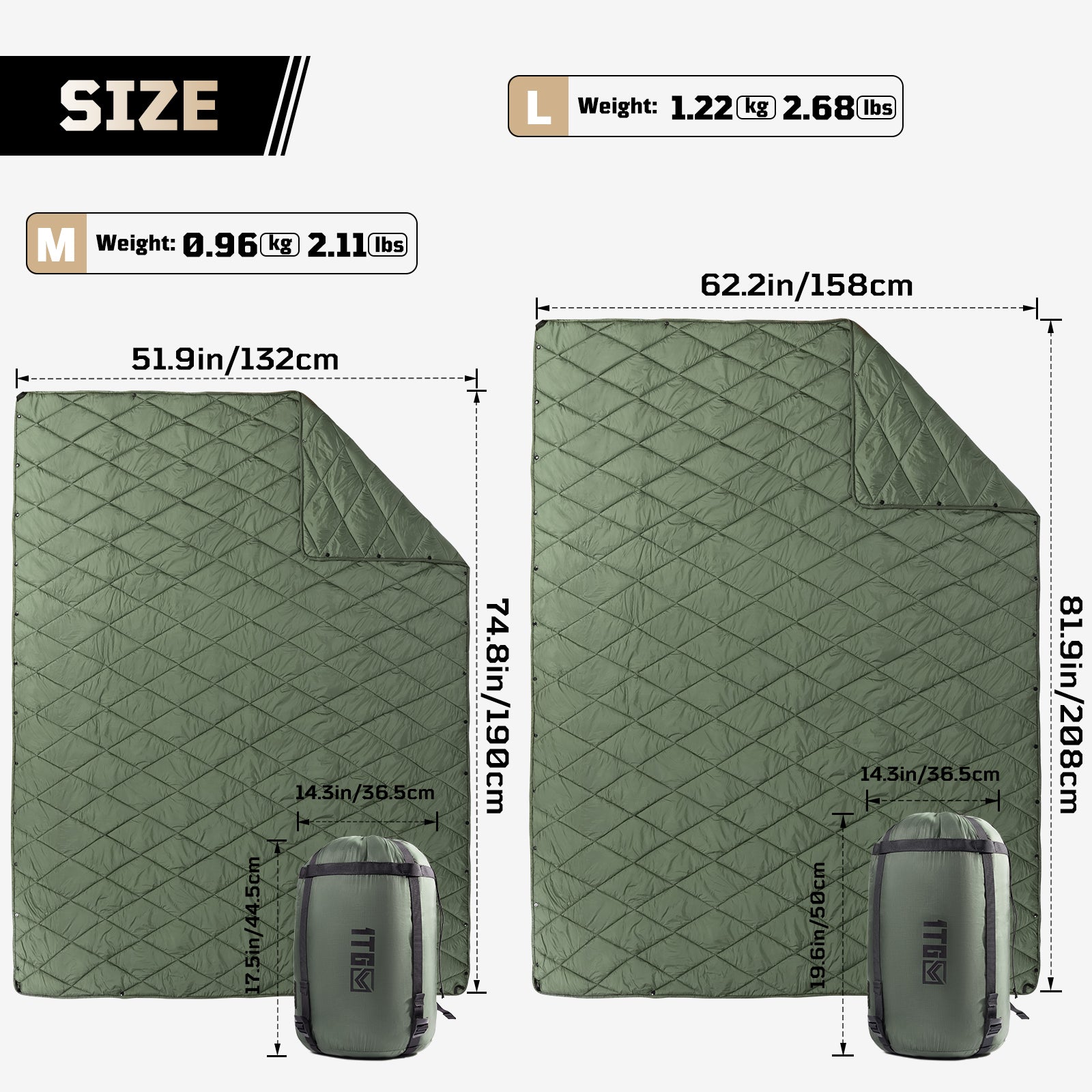 1TG 3M Thinsulate  380T Camping Blanket | With Snap Buttons & Foldable