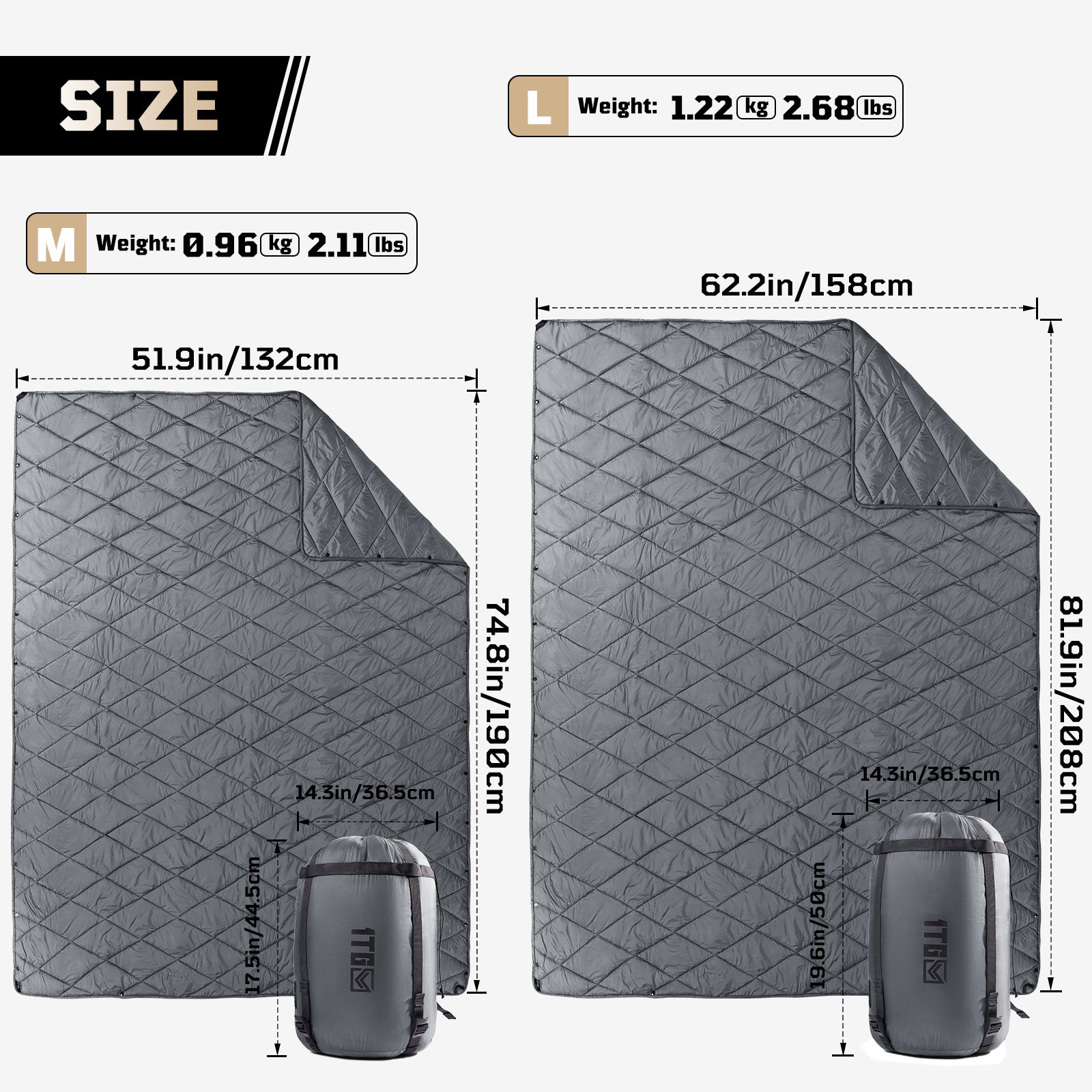 1TG 3M Thinsulate  380T Camping Blanket | With Snap Buttons & Foldable