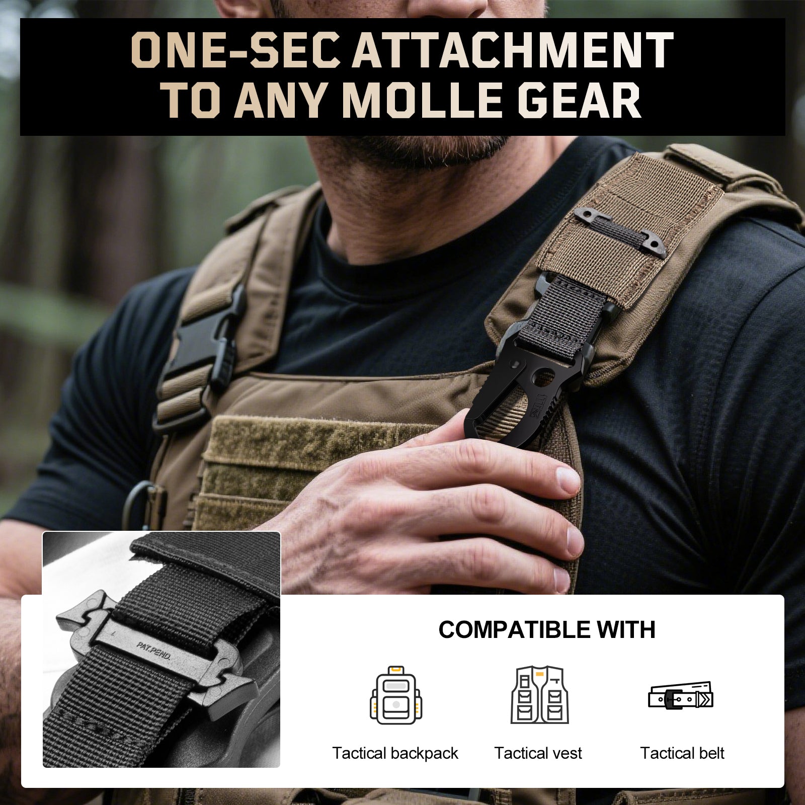 1TG MOLLE Clip 丨With T-Mount & EDC Gear Clips with HK Clip