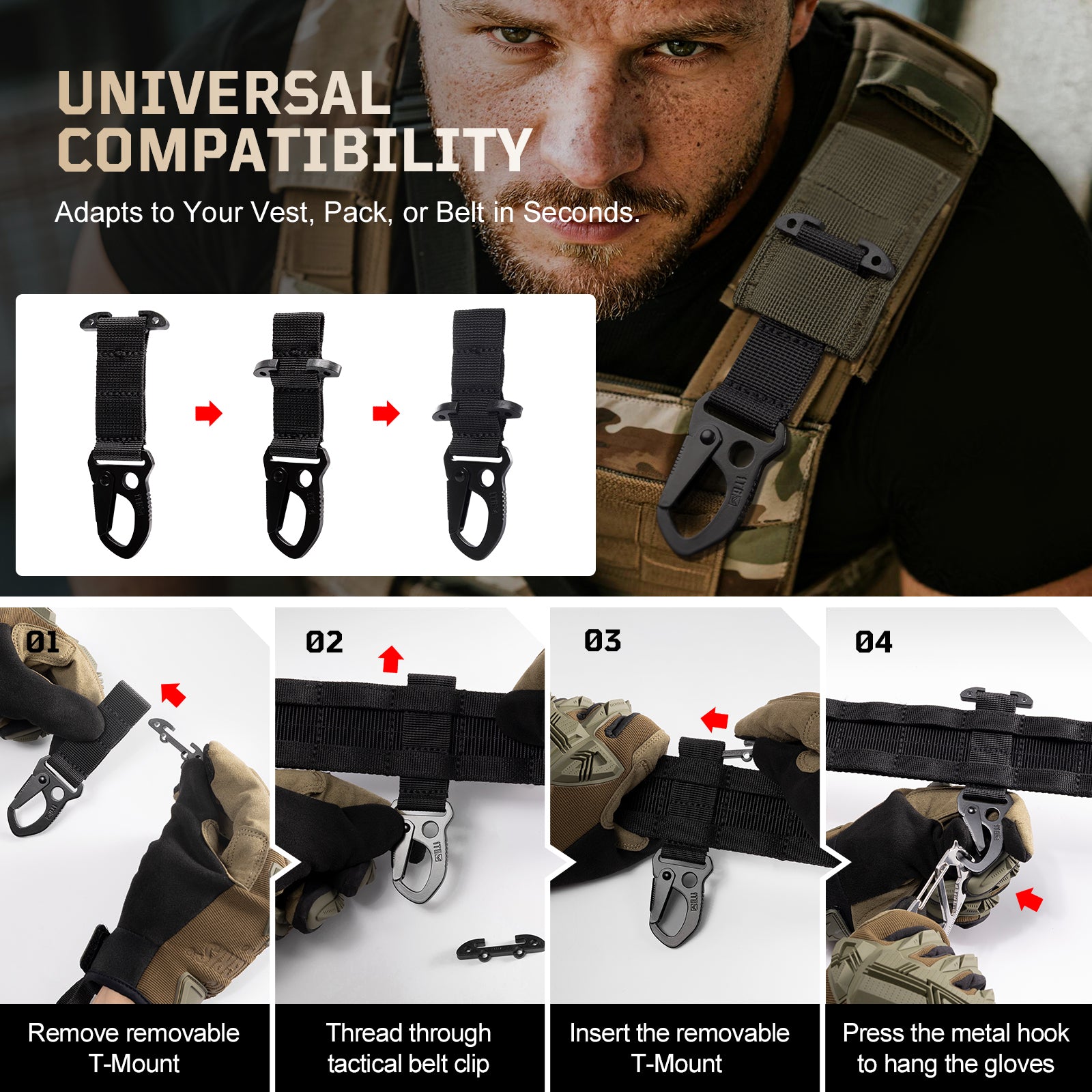 1TG MOLLE Clip 丨With T-Mount & EDC Gear Clips with HK Clip