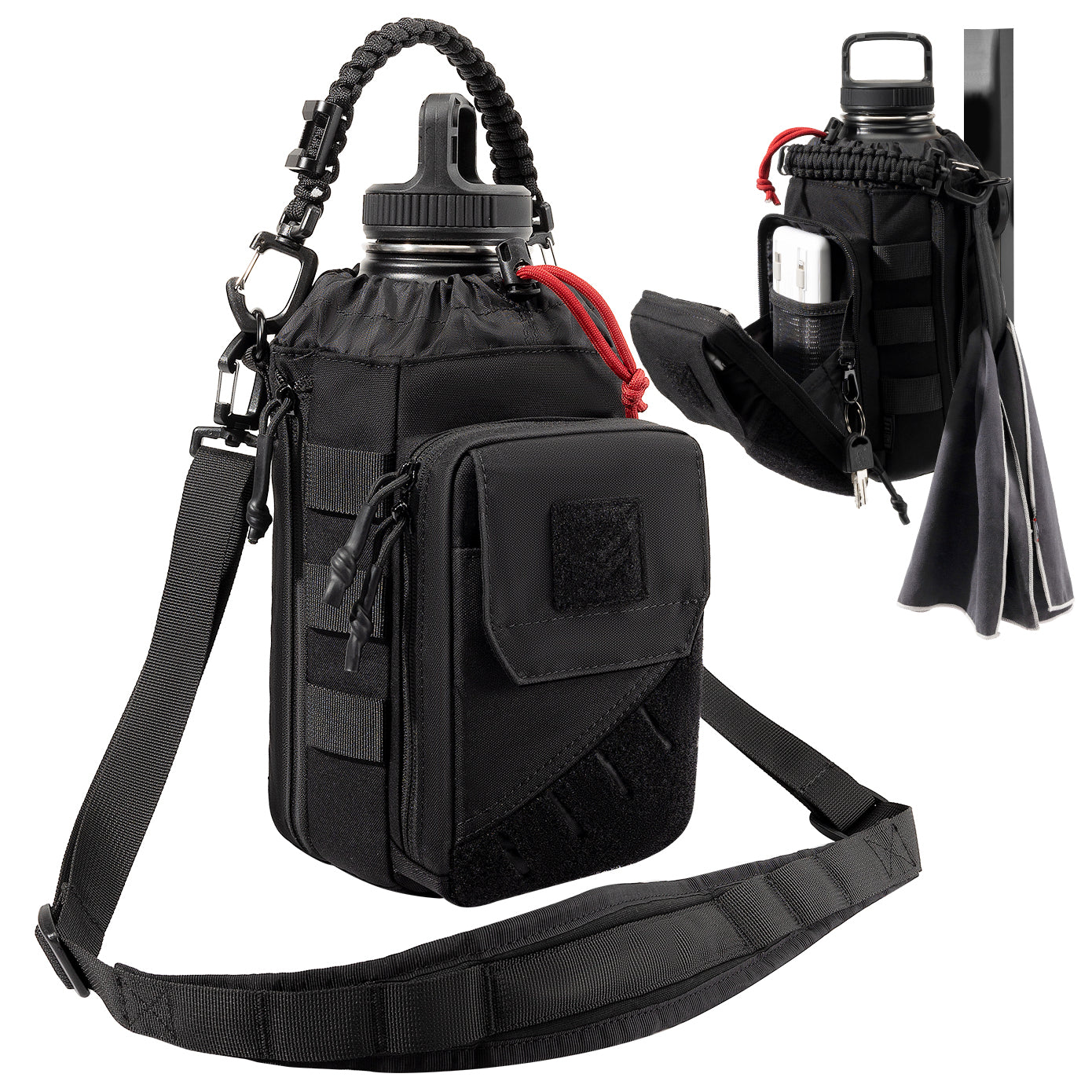 1TG  Magnetic Gym Water Bottle Bag 丨With Phone Pockets&Adjustable straps,Expandable 32-64oz