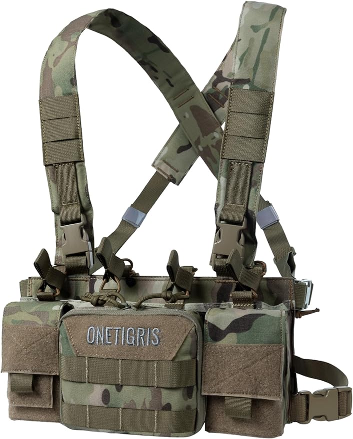 OneTigris Chest Rig, MOLLE Chest Rigs Tactique Chest Rig Dangler Pouch Utility Admin Pouch IFAK Medical Organizer EDC pour la chasse en plein air, le tir, la randonnée