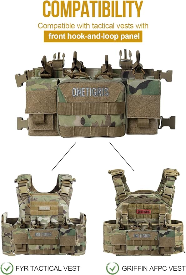 OneTigris Chest Rig, MOLLE Chest Rigs Tactique Chest Rig Dangler Pouch Utility Admin Pouch IFAK Medical Organizer EDC pour la chasse en plein air, le tir, la randonnée