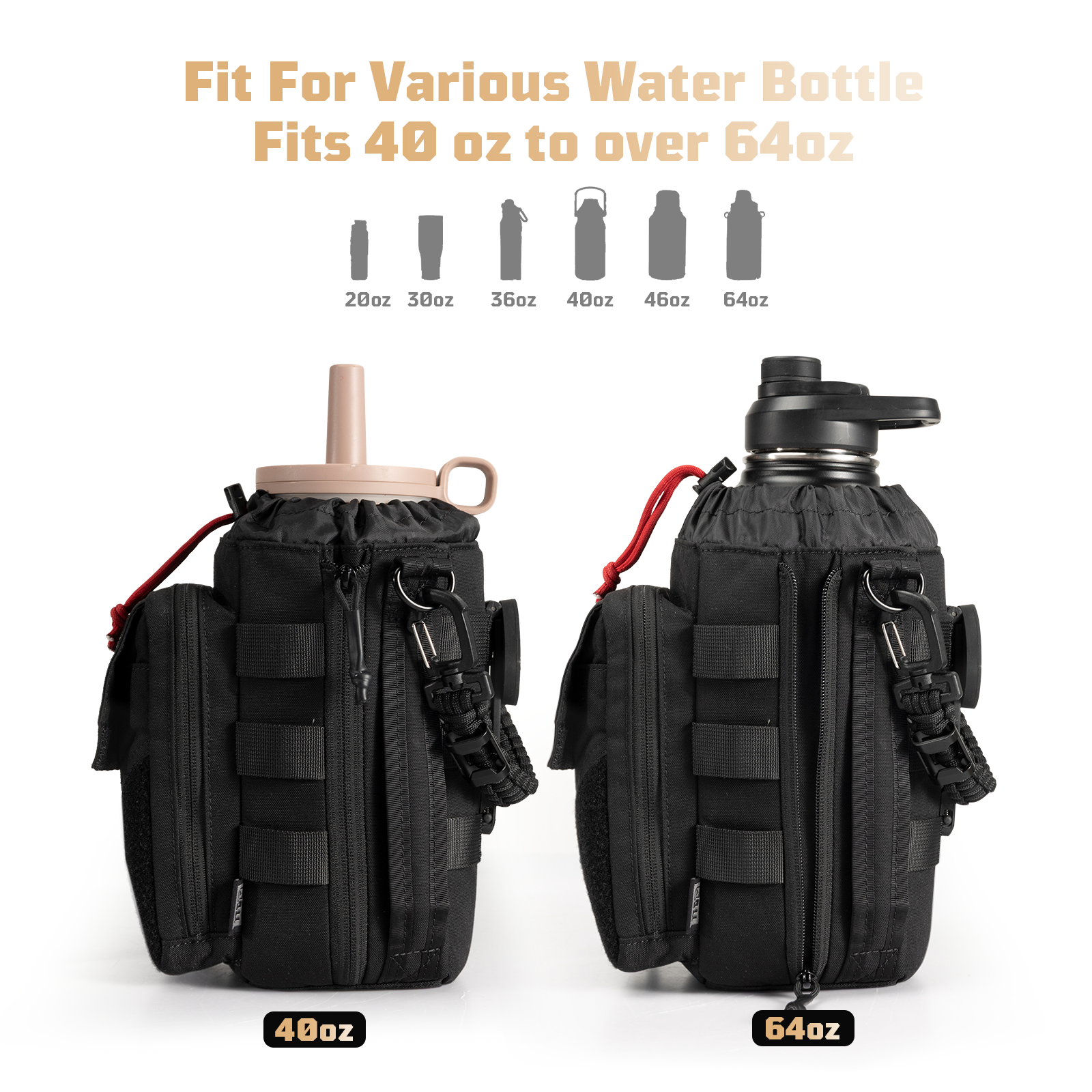 1TG  Magnetic Gym Water Bottle Bag 丨With Phone Pockets&Adjustable straps,Expandable 32-64oz