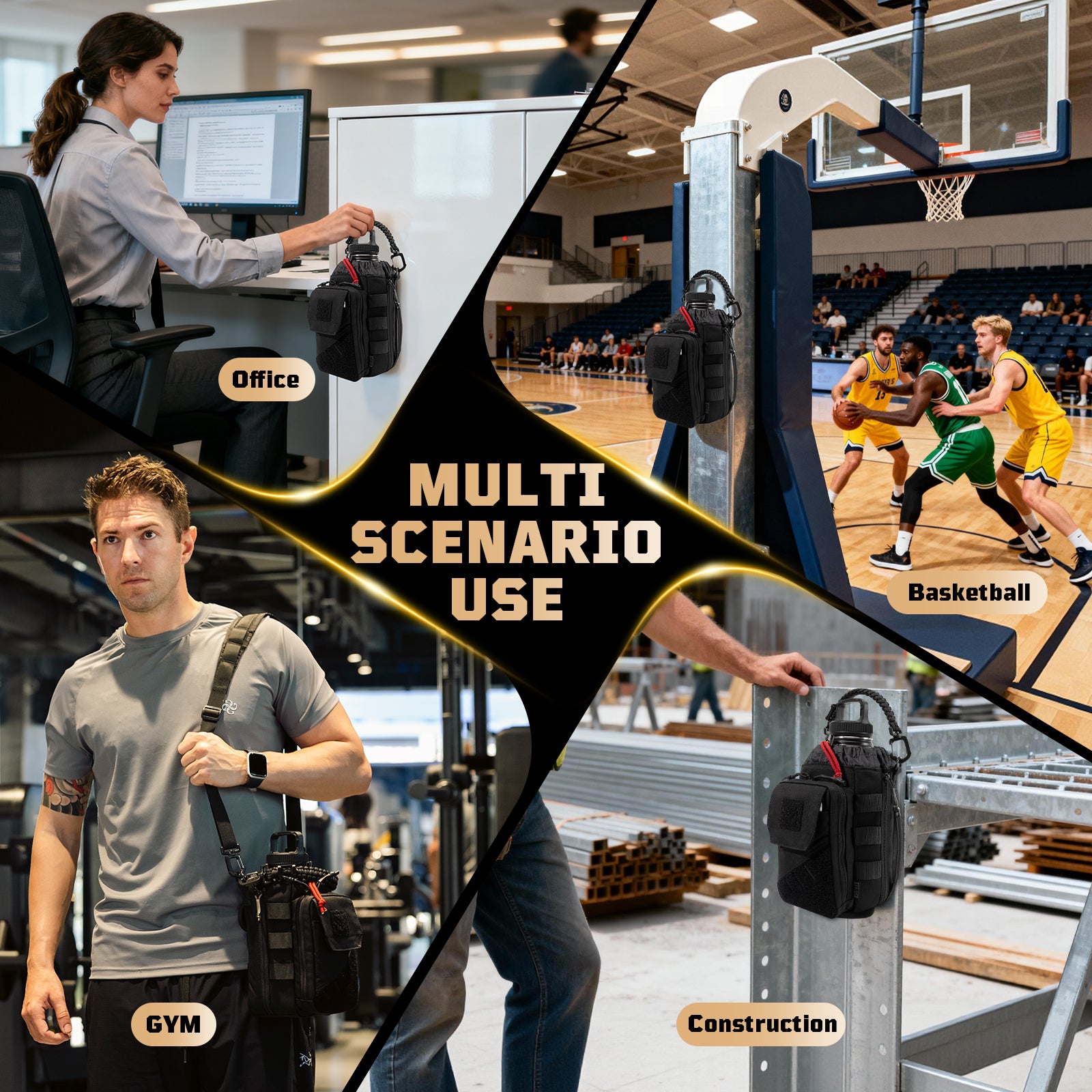 1TG  Magnetic Gym Water Bottle Bag 丨With Phone Pockets&Adjustable straps,Expandable 32-64oz