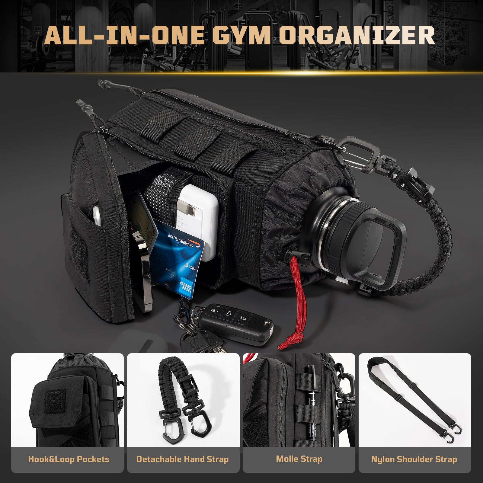 1TG  Magnetic Gym Water Bottle Bag 丨With Phone Pockets&Adjustable straps,Expandable 32-64oz