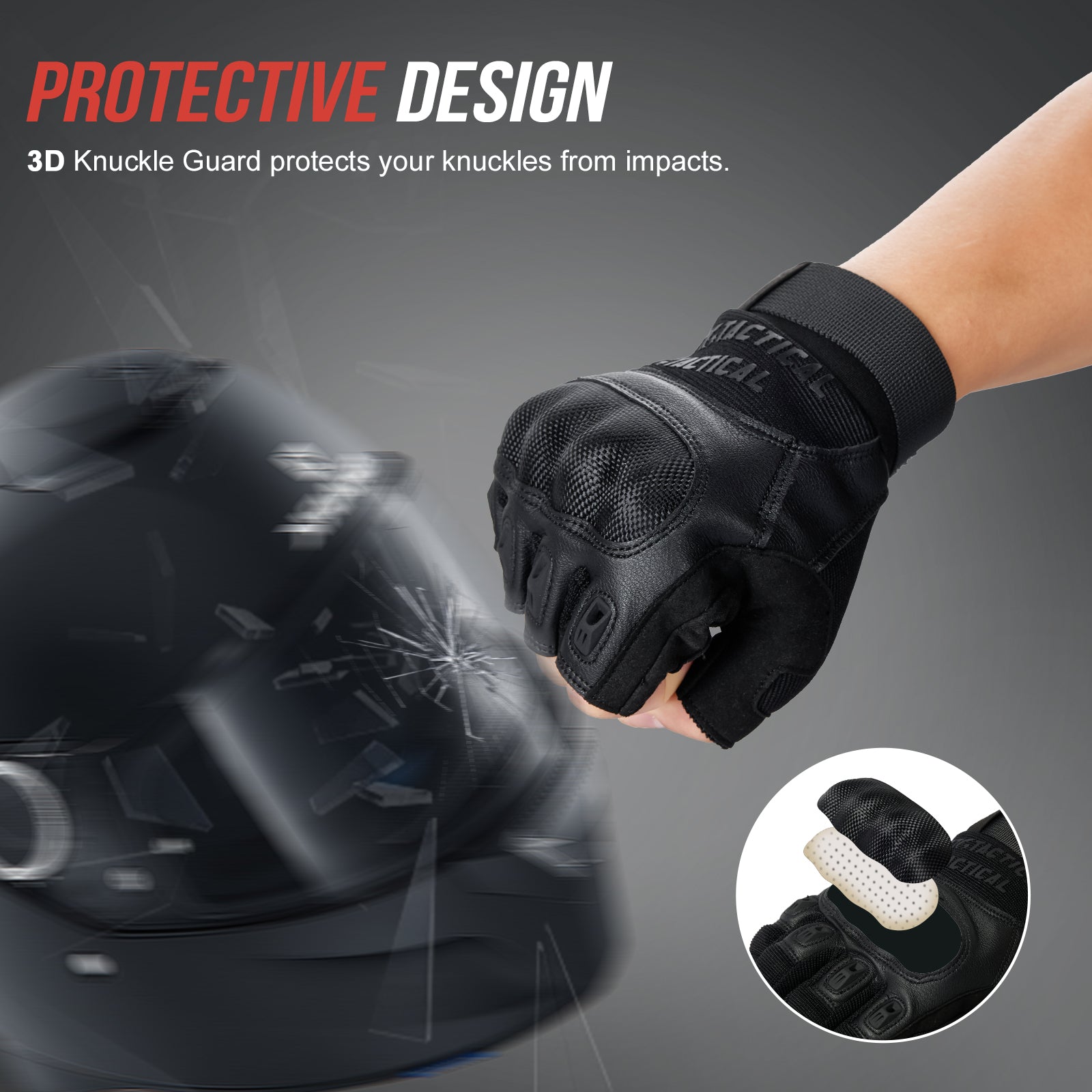 1TG Tactical Fingerless Gloves for Men Knuckle Protection