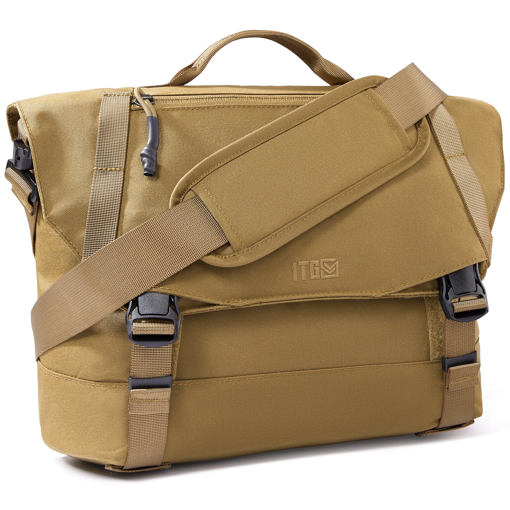 1TG Stylish Brown Canvas Messenger Bag with Adjustable Straps