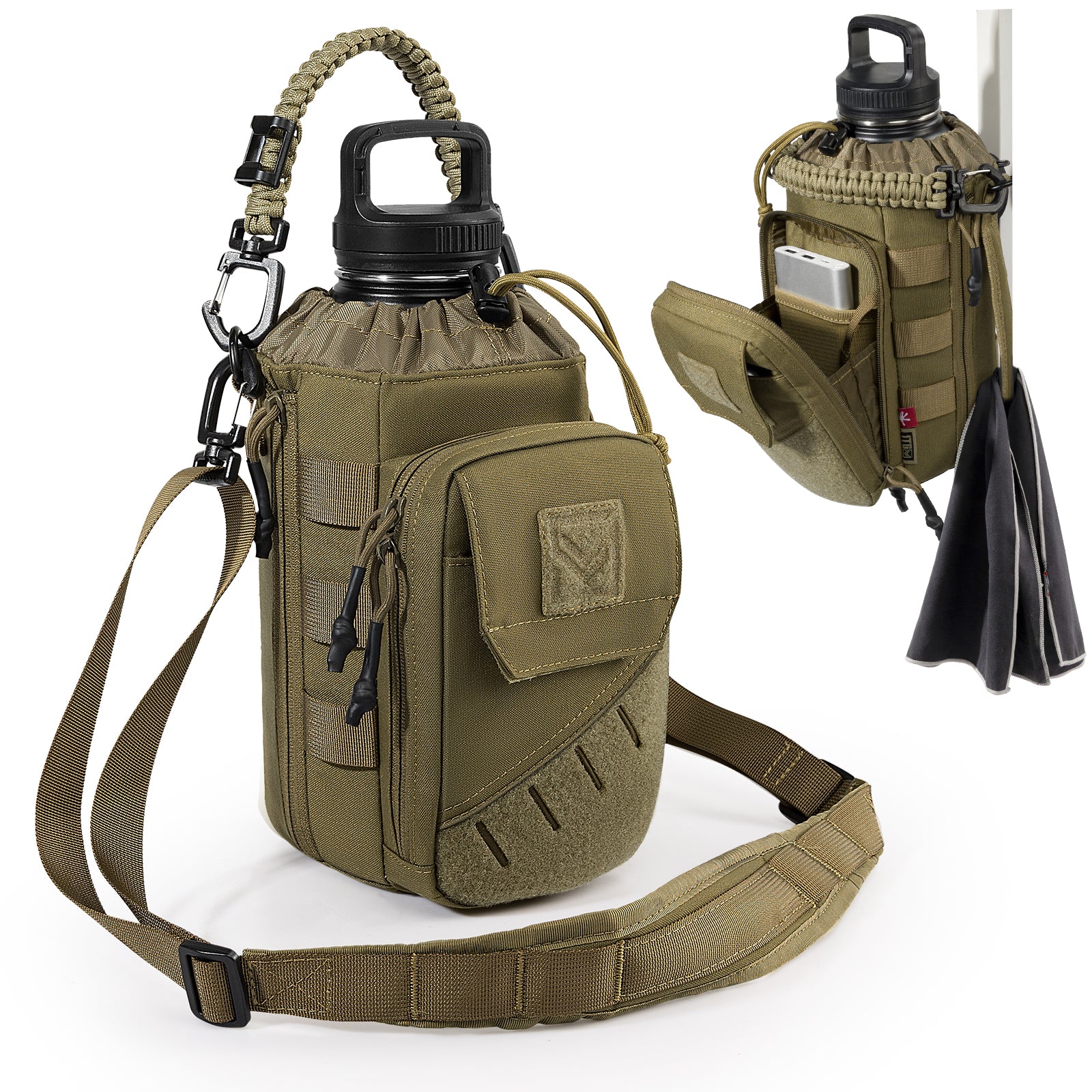 1TG  Magnetic Gym Water Bottle Bag 丨With Phone Pockets&Adjustable straps,Expandable 32-64oz