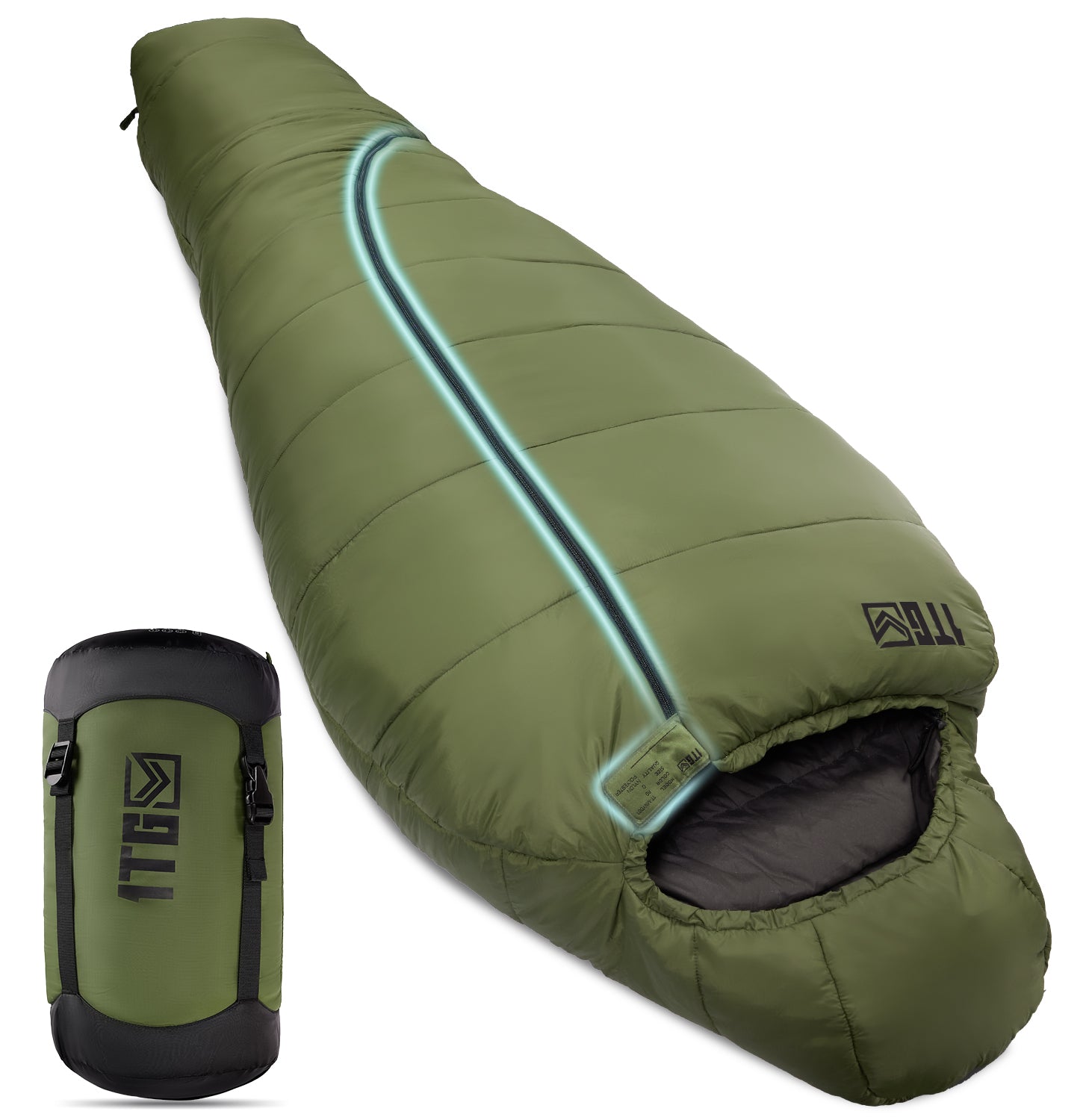 1TG Tactical Camping Mummy Sleeping Bag, 25-36℉ All Season