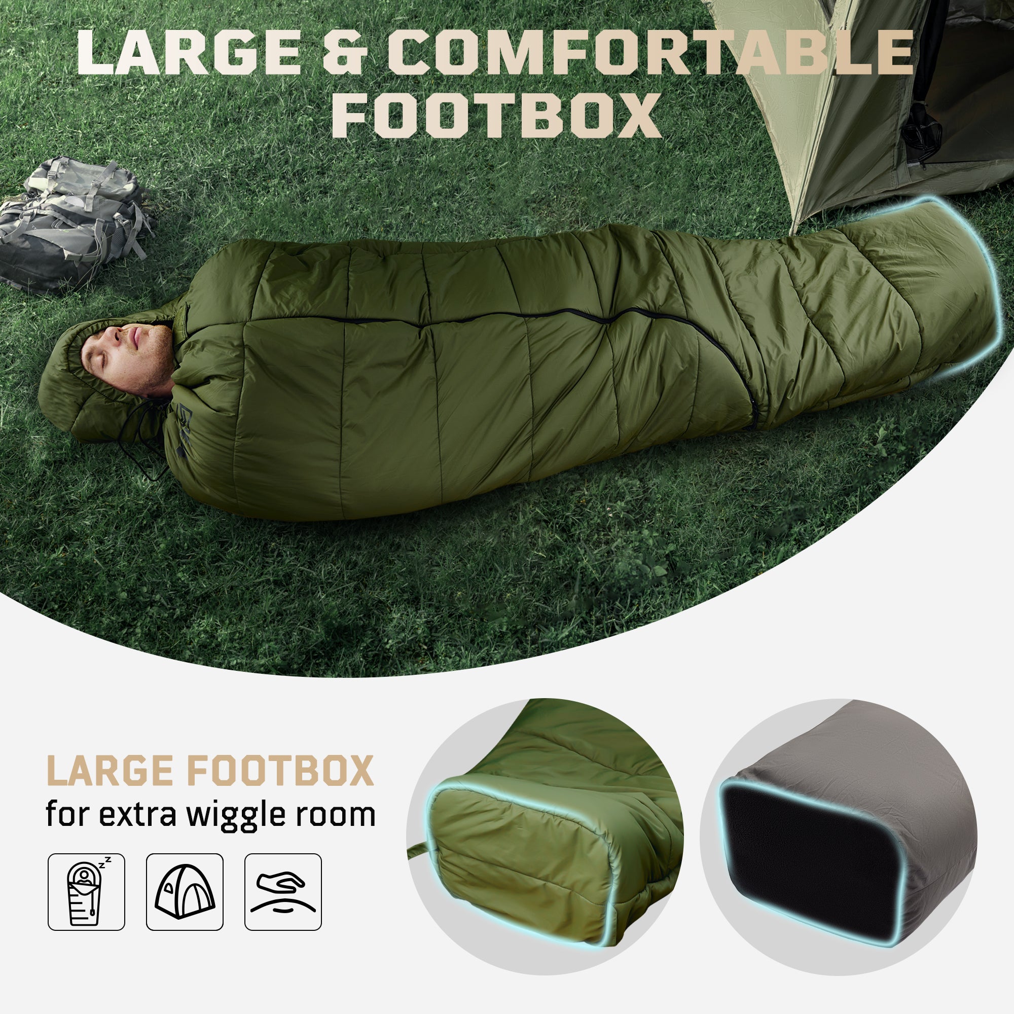 1TG Four-Season Mummy Sleeping Bag | Diagonal Zipper&Suitable for