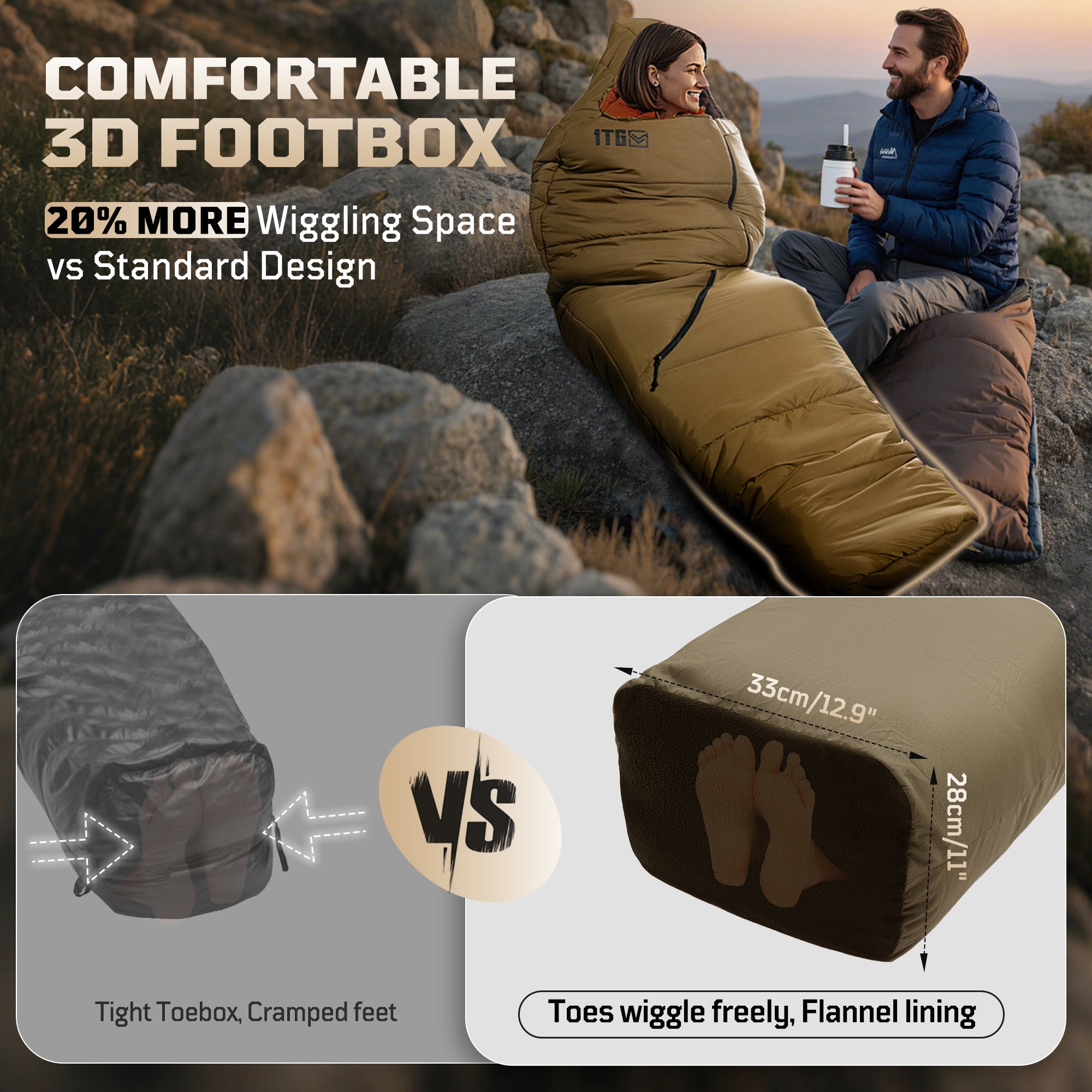 1TG Tactical Camping Mummy Sleeping Bag, 25-36℉ All Season