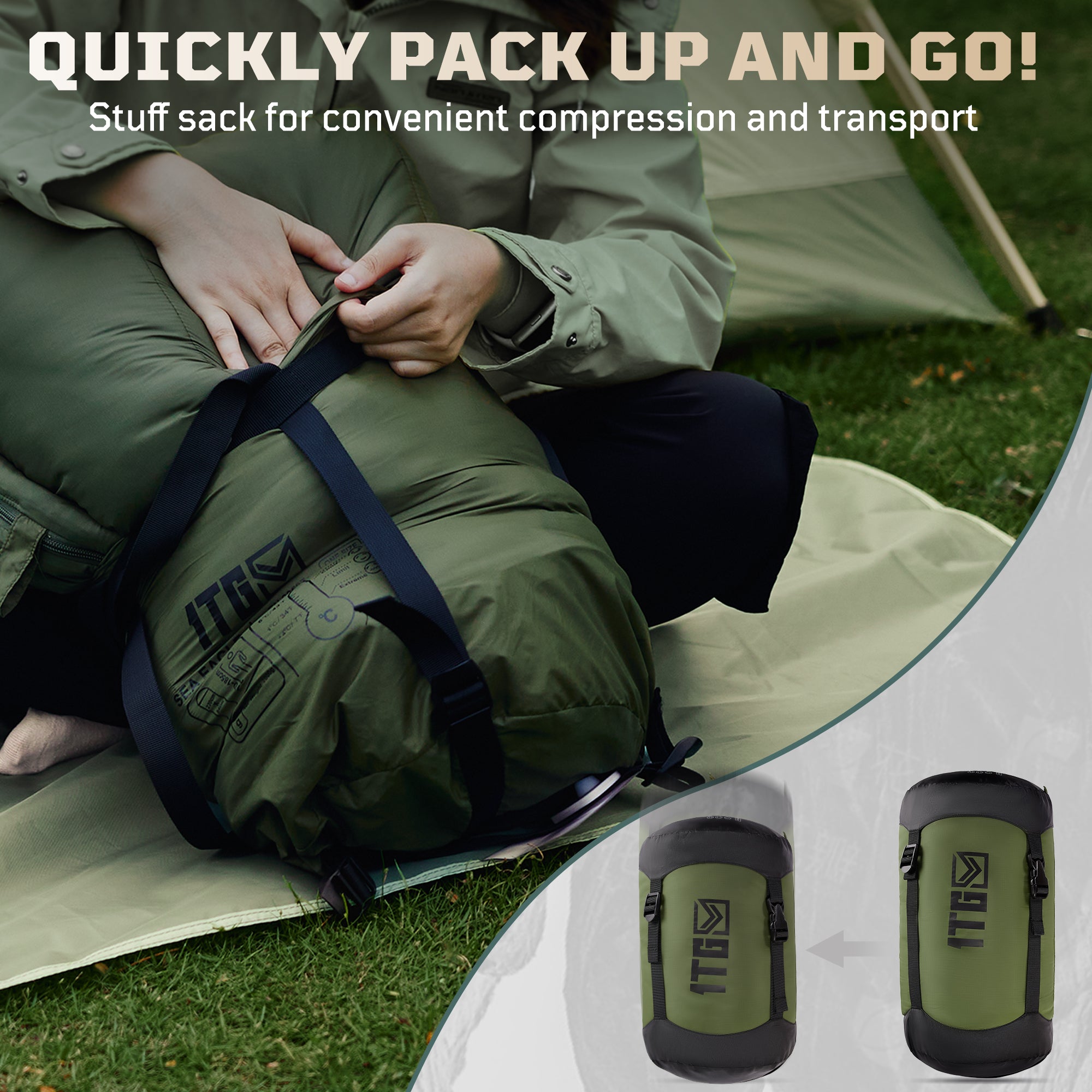 1TG Tactical Camping Mummy Sleeping Bag, 25-36℉ All Season