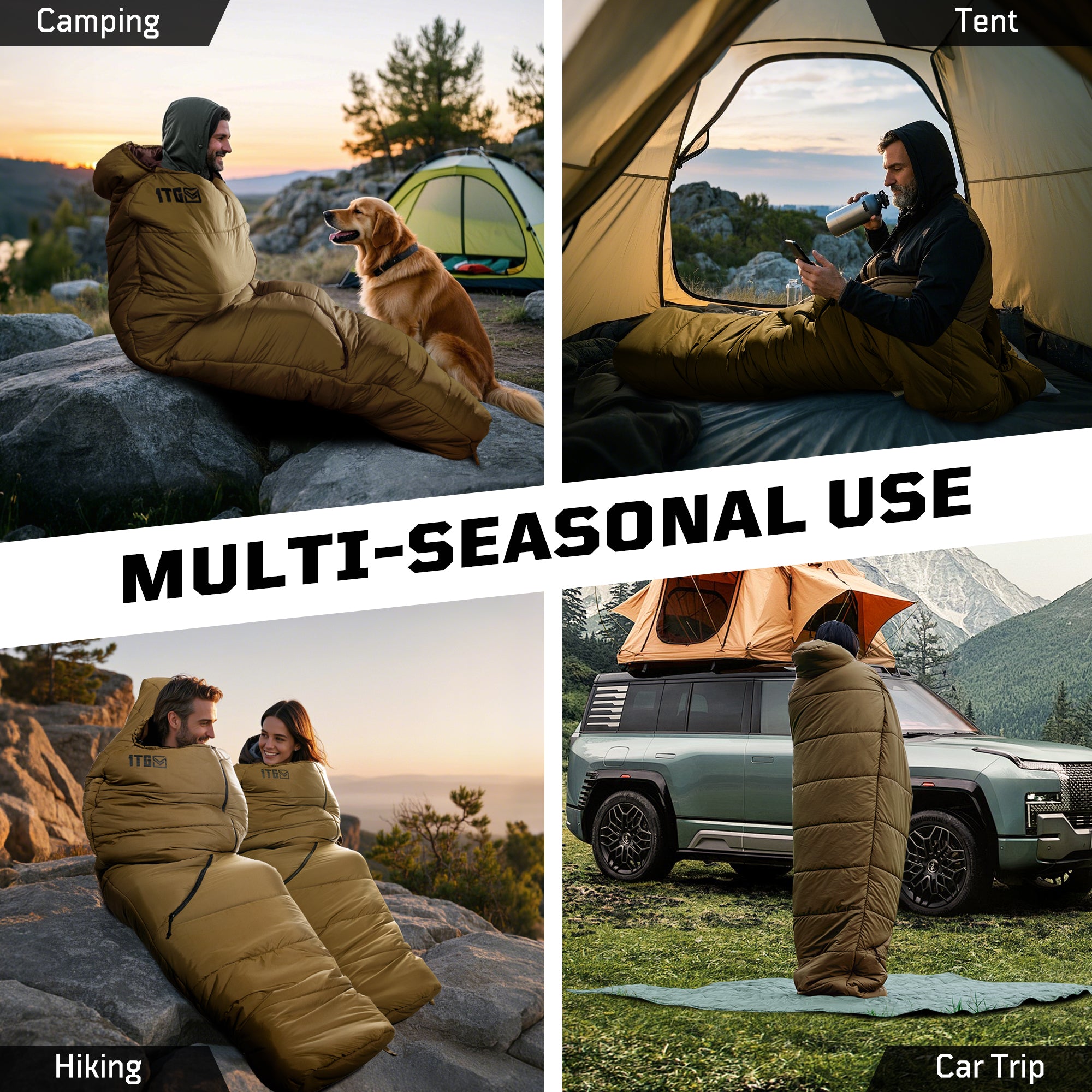 1TG Tactical Camping Mummy Sleeping Bag, 25-36℉ All Season