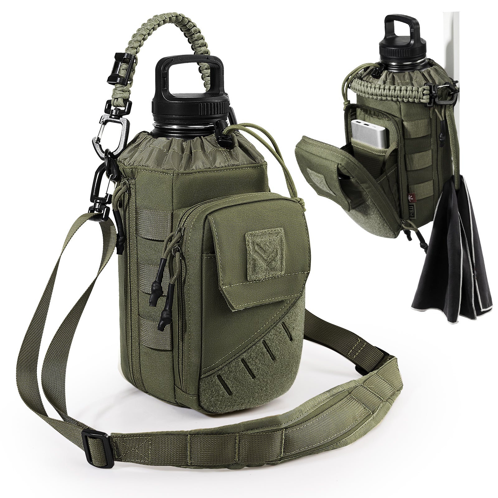 1TG  Magnetic Gym Water Bottle Bag 丨With Phone Pockets&Adjustable straps,Expandable 32-64oz