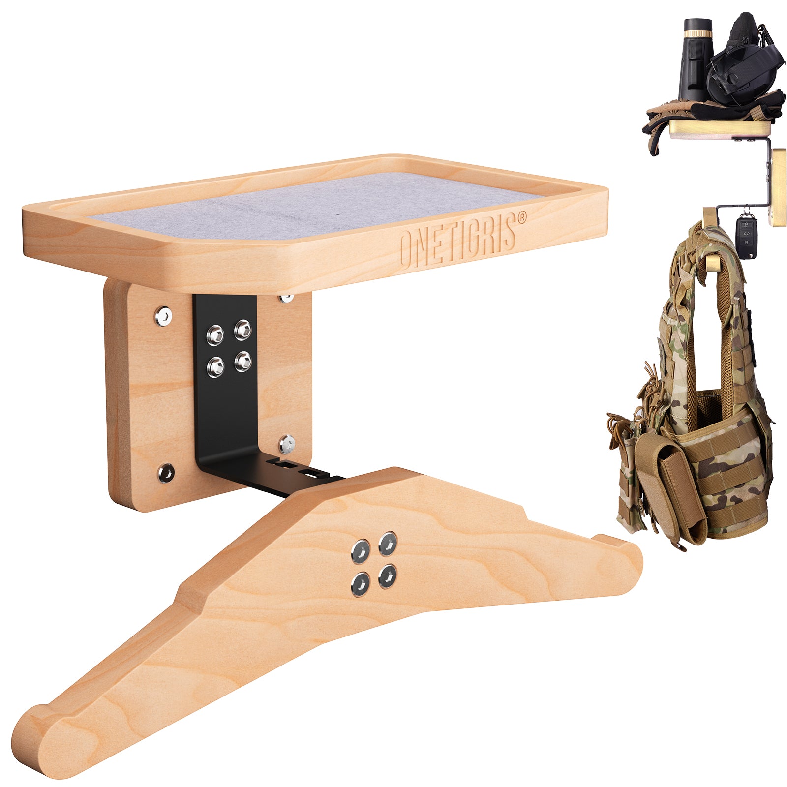 Wall-Mounted Coat Rack with Shelf | Heavy-Duty Metal-Wood Entryway Organizer for Motorcycle Gear, Jackets & Tactical Vests– Space-Saving for Hallway, Garage & Porch