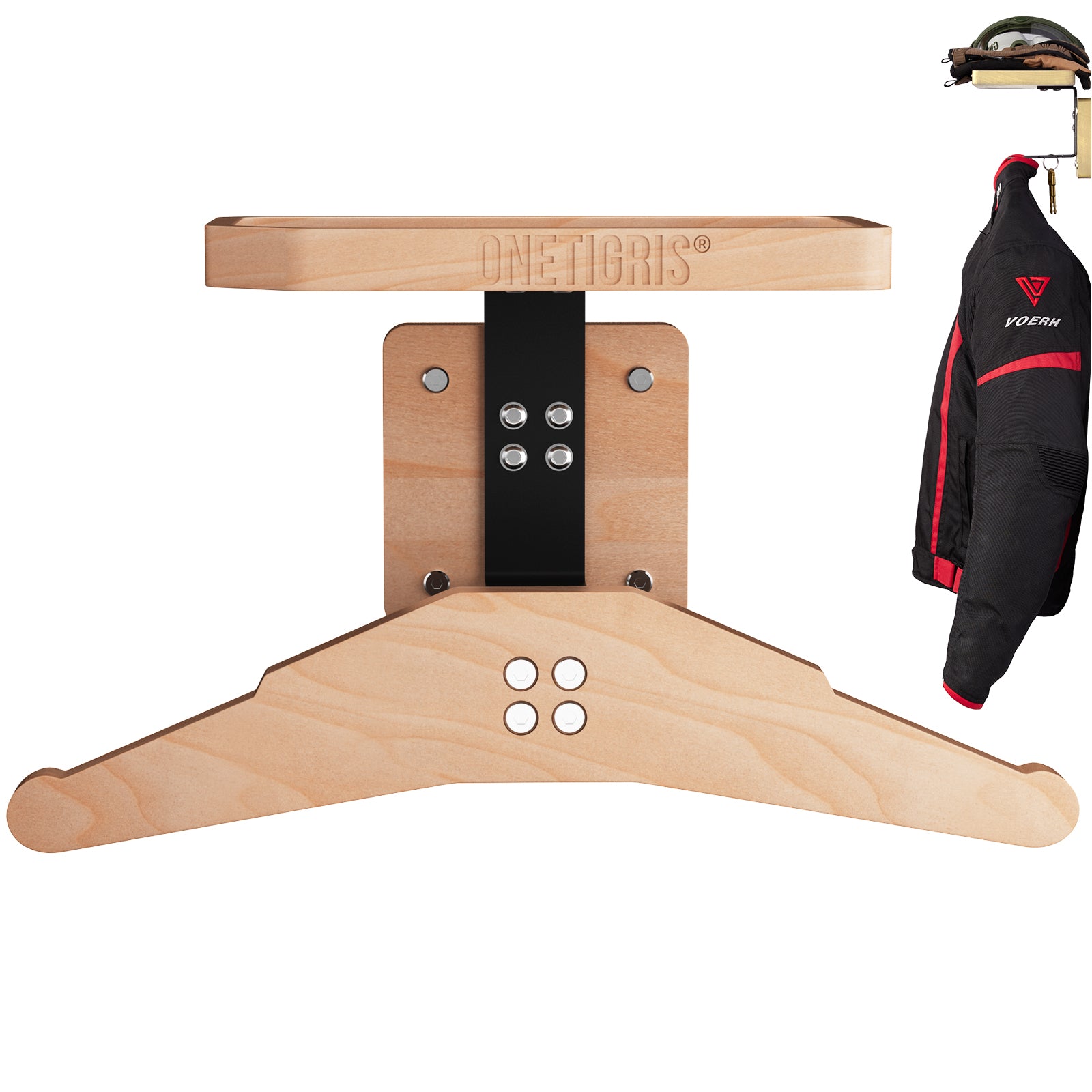 Wall-Mounted Coat Rack with Shelf | Heavy-Duty Metal-Wood Entryway Organizer for Motorcycle Gear, Jackets & Tactical Vests– Space-Saving for Hallway, Garage & Porch