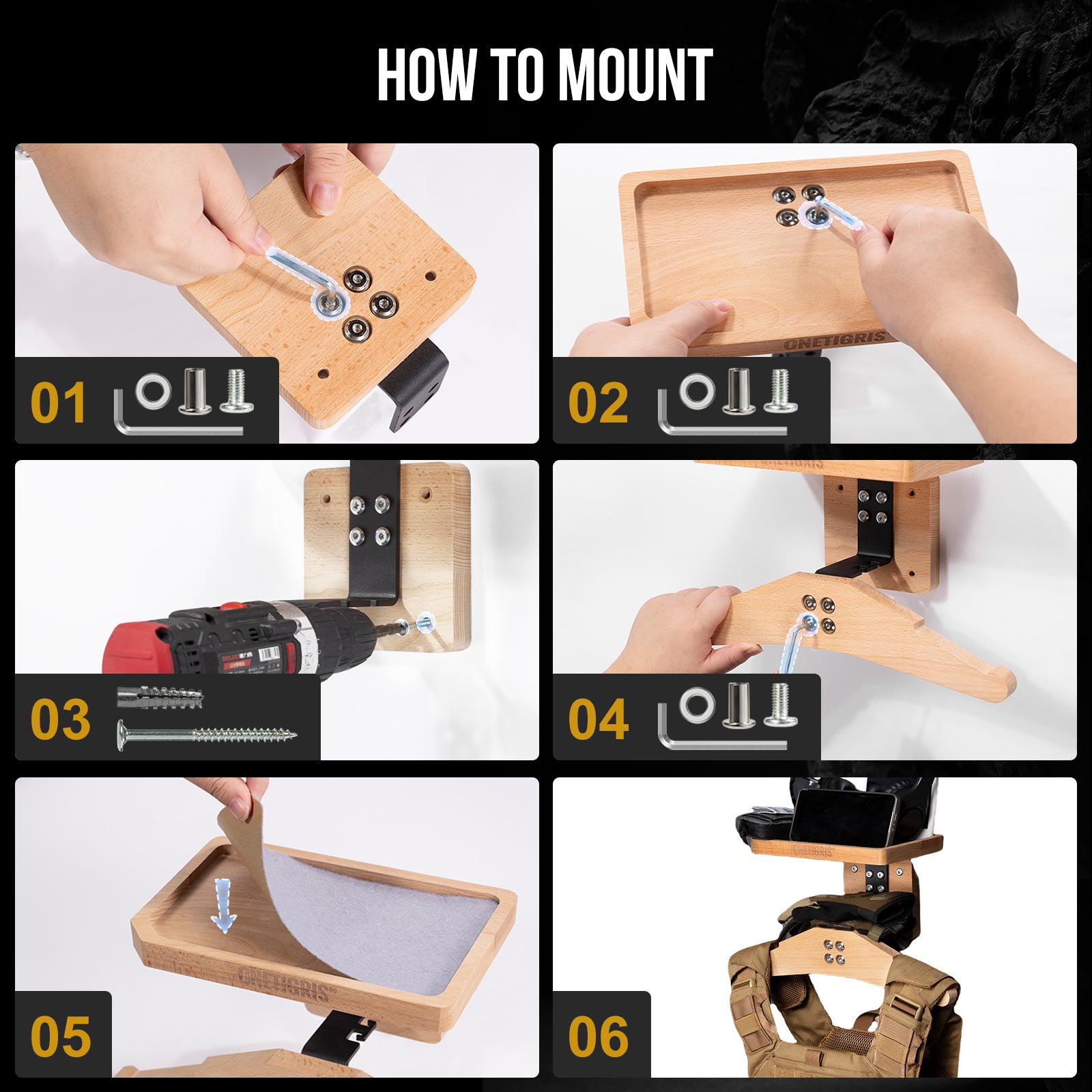 Wall-Mounted Coat Rack with Shelf | Heavy-Duty Metal-Wood Entryway Organizer for Motorcycle Gear, Jackets & Tactical Vests– Space-Saving for Hallway, Garage & Porch