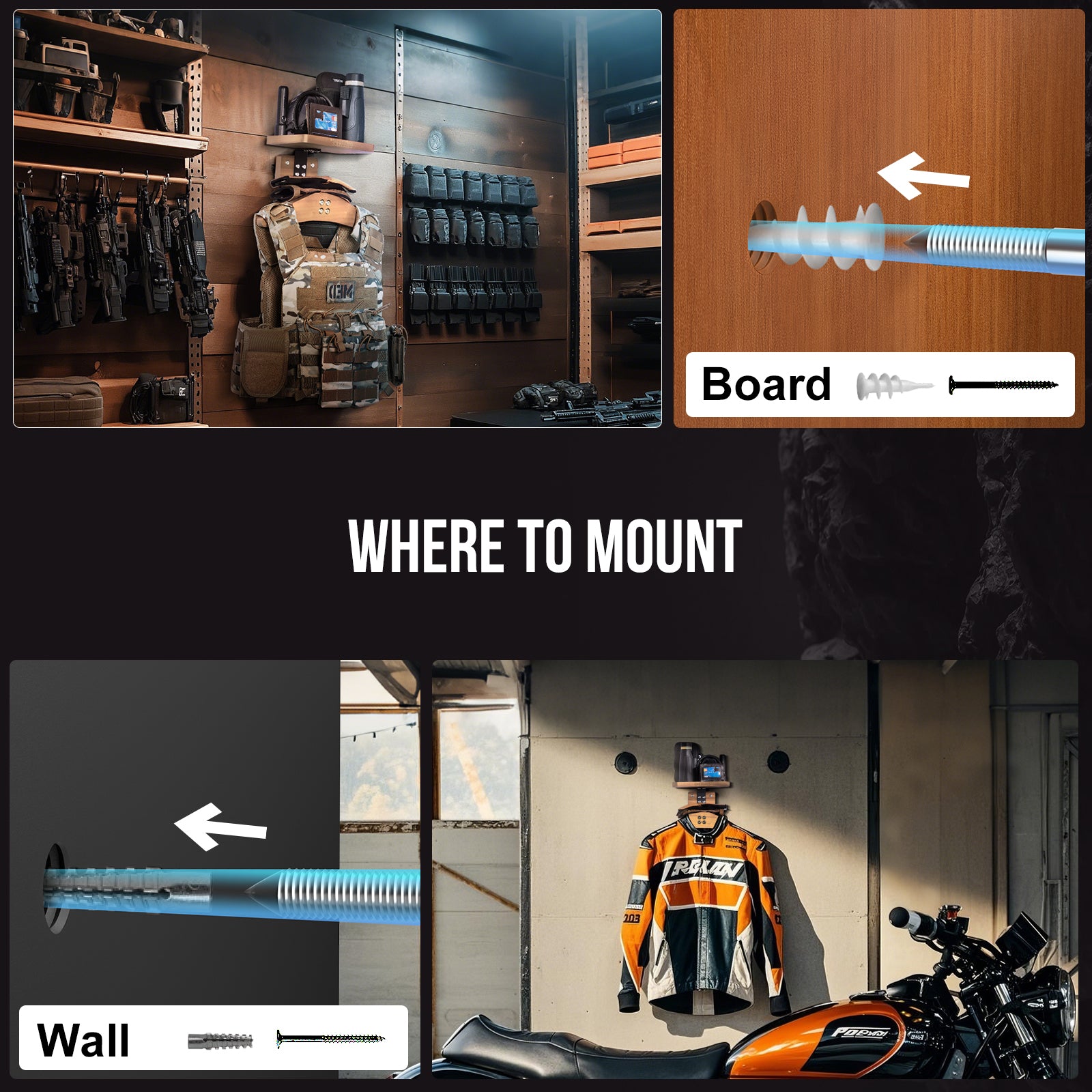 Wall-Mounted Coat Rack with Shelf | Heavy-Duty Metal-Wood Entryway Organizer for Motorcycle Gear, Jackets & Tactical Vests– Space-Saving for Hallway, Garage & Porch